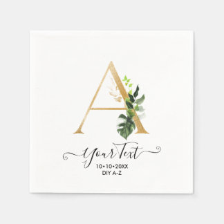 PixDezines A-Z Faux Gold Monogram Tropical Foliage Napkin