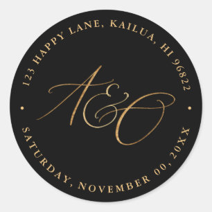 PixDezines A-Z Monogram Faux Gold Calligraphy Classic Round Sticker