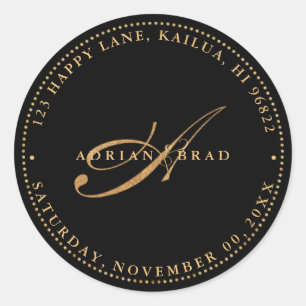 PixDezines A-Z Script Monogram Faux Gold Classic Round Sticker