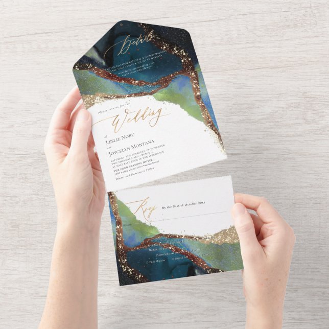 PixDezines Abstract At Sea Marine Blue Moss All In One Invitation (Tearaway)