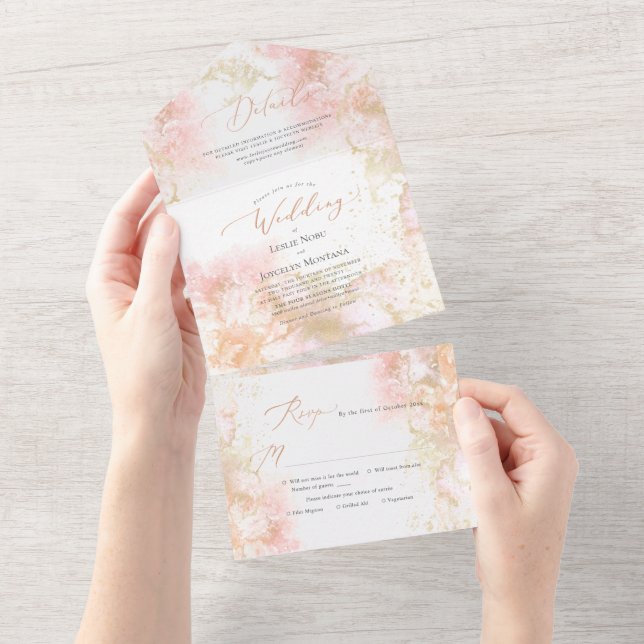 PixDezines Abstract Cosmic Blush Pink Gold  All In One Invitation (Tearaway)