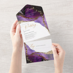 PixDezines Abstract Cosmic Violet Purple All In One Invitation