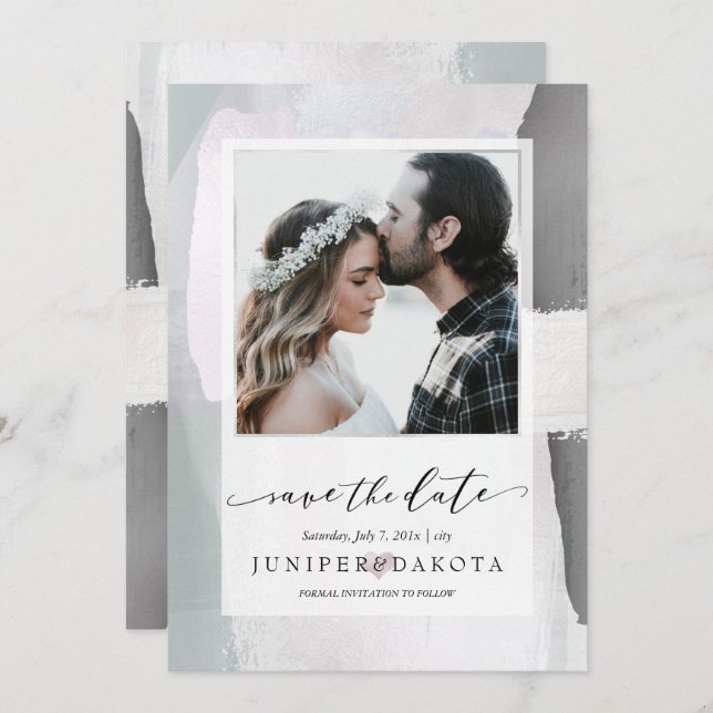 PixDezines Abstract Modern Art Blush Silver Invitation (Front/Back)