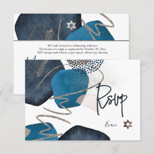 PixDezines Abstract RSVP Navy Bar Mitzvah✡ Card