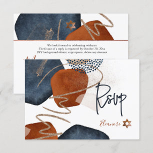 PixDezines Abstract RSVP Navy Copper Bat Mitzvah✡ Card