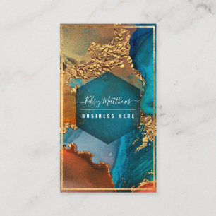 PixDezines Abstract Watercolor Copper Gold Teal Business Card