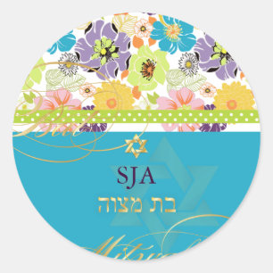 PixDezines Alegre, retro floral/Bat Mitzvah Classic Round Sticker