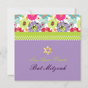 PixDezines Alegre retro floral, Bat Mitzvah Invitation