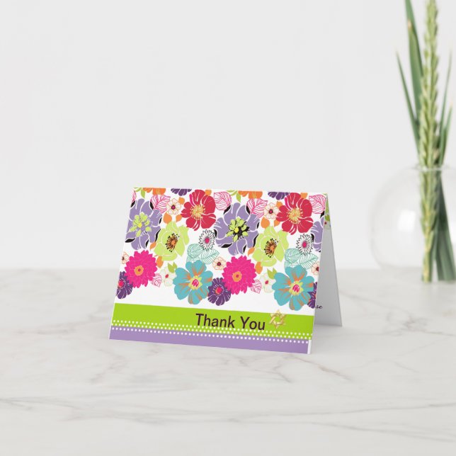 PixDezines Alegre, retro floral Thank You Card (Front)