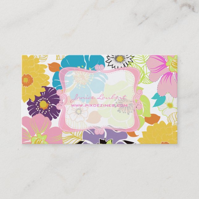 PixDezines alegre retro tropical flowers/DIY colou Business Card (Front)