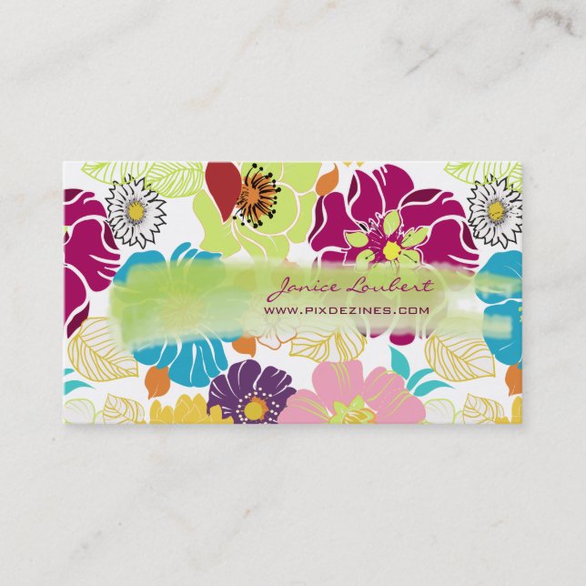 PixDezines alegre retro tropical flowers/DIY colou Business Card (Front)