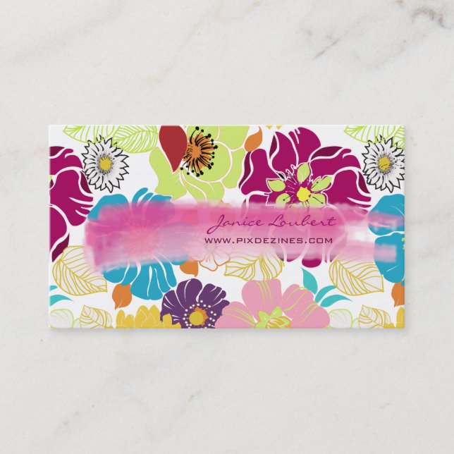 PixDezines alegre retro tropical flowers/DIY colou Business Card (Front)