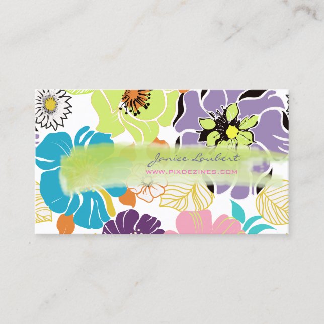 PixDezines alegre retro tropical flowers/DIY colou Business Card (Front)