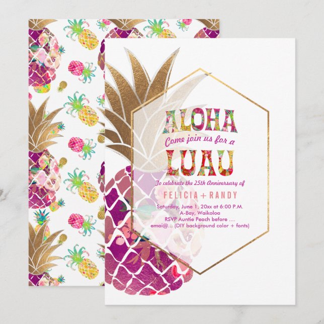 PixDezines Aloha Hawaiian Pineapples/DIY Teal Invitation (Front/Back)