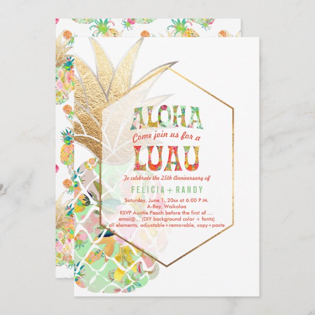 PixDezines Aloha Hawaiian Pineapples/Mint Green Invitation (Front/Back)