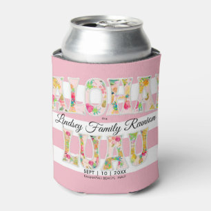 PixDezines Aloha Luau Pink Flamingos Can Cooler
