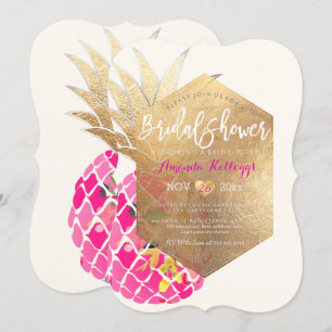 PixDezines Aloha Pineapple Bridal Shower+Faux Gold Invitation