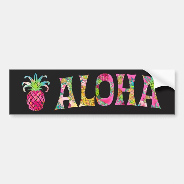 PixDezines Aloha Pineapple Bumper Sticker (Front)
