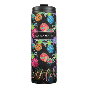 PIXDEZINES ALOHA PINEAPPLE FAUX GOLD FOIL THERMAL TUMBLER