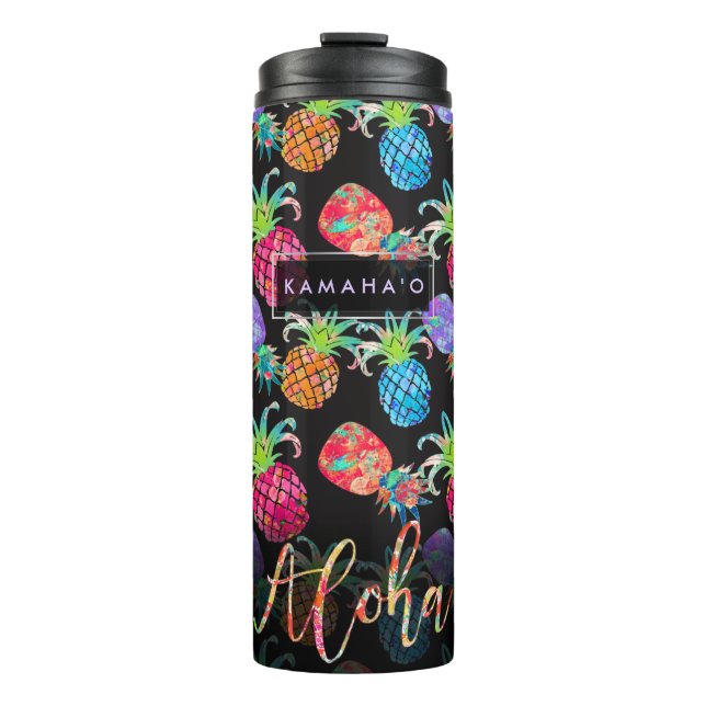 PIXDEZINES ALOHA PINEAPPLE FAUX GOLD FOIL THERMAL TUMBLER (Front)