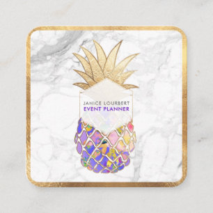 PixDezines ALOHA PINEAPPLE/FAUX GOLD/MARBLE Square Business Card