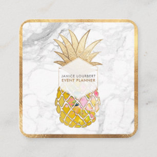 PixDezines ALOHA PINEAPPLE/FAUX GOLD/MARBLE Square Business Card