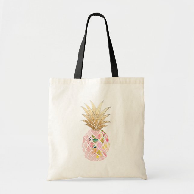 PixDezines Aloha Pineapple+Faux Gold Tote Bag (Front)