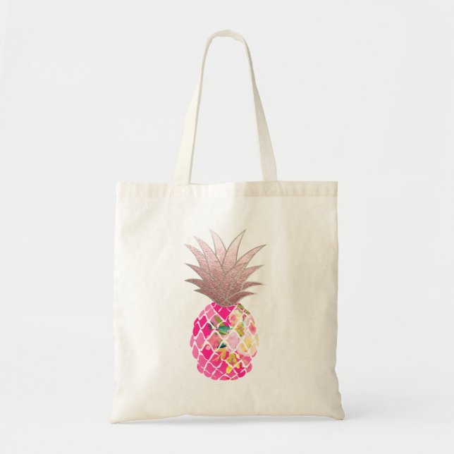 PixDezines Aloha Pineapple+Faux Rose Gold Tote Bag (Front)
