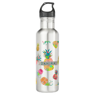 PixDezines Aloha Pineapple+Floral Watercolor 710 Ml Water Bottle