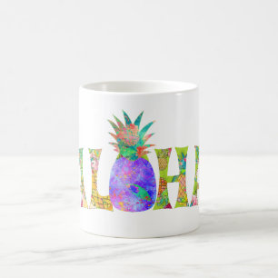 PixDezines Aloha Pineapple+Floral Watercolor Coffee Mug