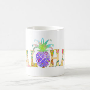 PixDezines Aloha Pineapple+Floral Watercolor Coffee Mug