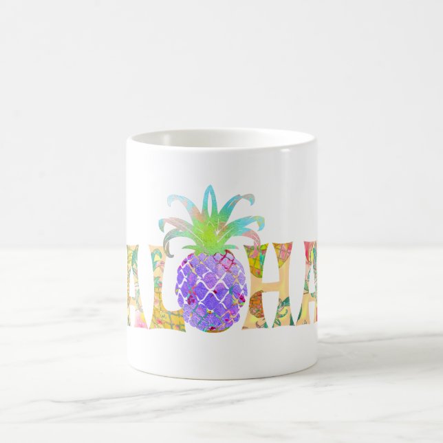 PixDezines Aloha Pineapple+Floral Watercolor Coffee Mug (Center)