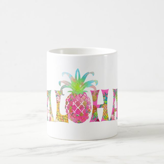 PixDezines Aloha Pineapple+Floral Watercolor Coffee Mug (Center)