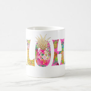 PixDezines Aloha Pineapple+Floral Watercolor Coffee Mug