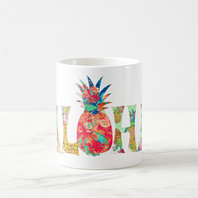 PixDezines Aloha Pineapple+Floral Watercolor Coffee Mug (Center)