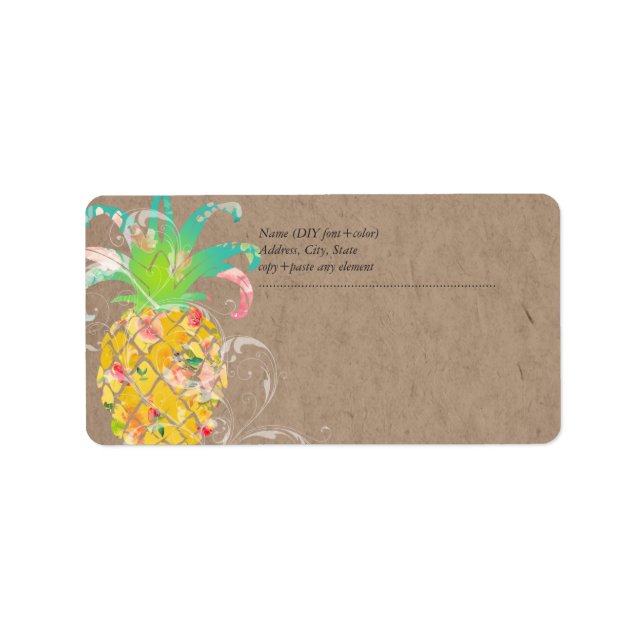 PixDezines Aloha Pineapple+Floral Watercolor Label (Front)
