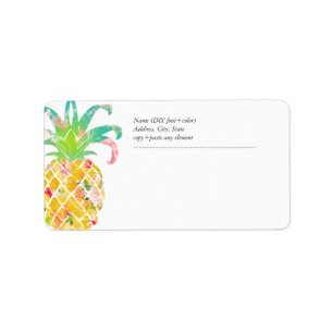 PixDezines Aloha Pineapple+Floral Watercolor Label
