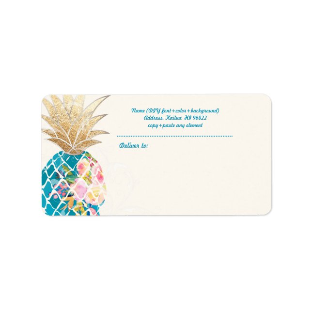PixDezines Aloha Pineapple+Floral Watercolor Label (Front)