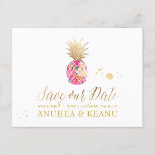 PixDezines Aloha Pineapple/Hot Pink/Save the Date Announcement Postcard
