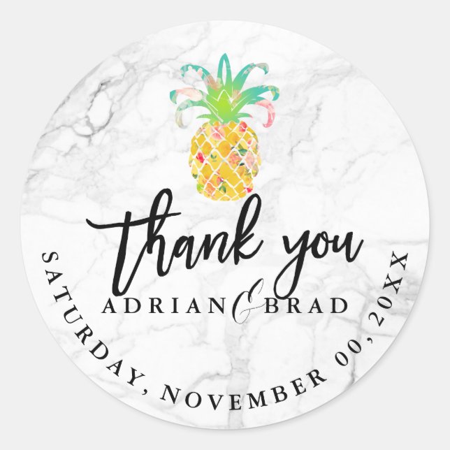 PixDezines Aloha Pineapple/Marble Classic Round Sticker (Front)