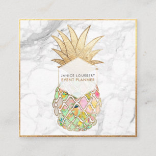 PixDezines ALOHA PINEAPPLE/MINT GREEN/FAUX GOLD Square Business Card