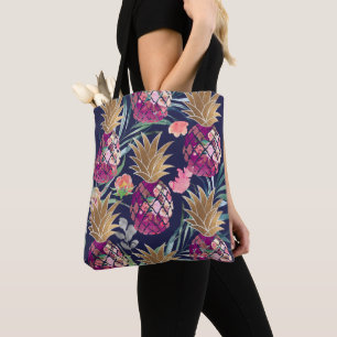 PixDezines Aloha Pineapple+Palm Fronds Watercolor Tote Bag