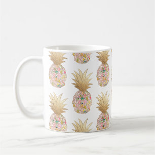 PixDezines Aloha Pineapple+Pink+Faux Gold Coffee Mug
