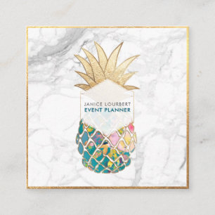 PixDezines ALOHA PINEAPPLE/TEAL BLUE/FAUX GOLD Square Business Card