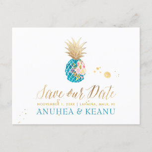 PixDezines Aloha Pineapple/Teal/Save the Date Announcement Postcard