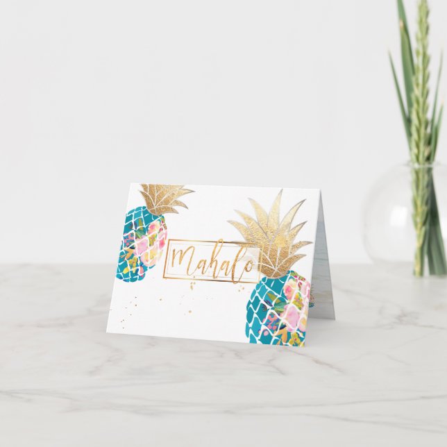 PixDezines Aloha Pineapples/Aqua/Mahalo Thank You Card (Front)