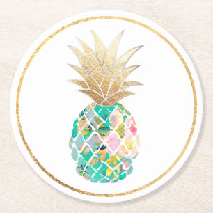 PixDezines Aloha Pineapples/DIY background Round Paper Coaster