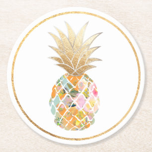 PixDezines Aloha Pineapples/DIY background Round Paper Coaster