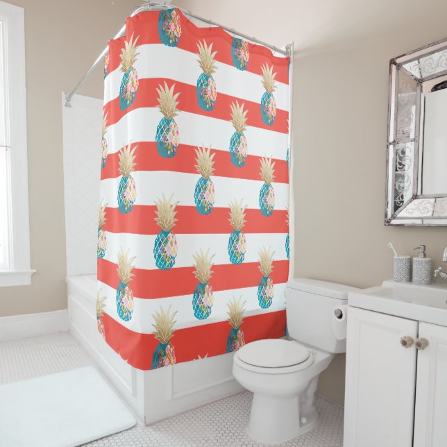 PixDezines Aloha Pineapples/DIY background Shower Curtain (In Situ)