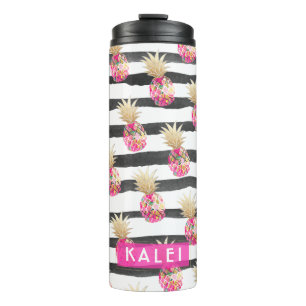 PixDezines Aloha Pineapples/Hot Pink+Faux GOld Thermal Tumbler